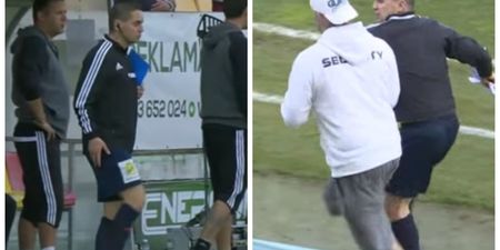 Watch as a ‘drunk’ fourth official is dragged away from the touchline in Czech match