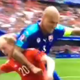 Wales fans livid as Skrtel’s elbow on Williams goes unpunished a yard from the official