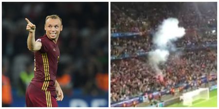 Russia fans let off flare despite warnings over fan conduct