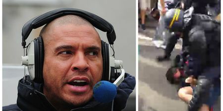 Stan Collymore confronts bottle-throwing Russian fan in Lille