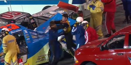 WATCH: Pair of Nascar drivers try to dig the head off of each other after collision