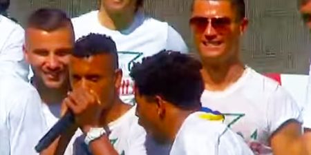 WATCH: Nani show off his beatboxing skills whilst Ronaldo dad-dances away
