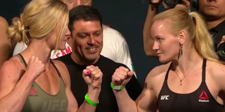 WATCH: The staredown between Holly Holm and Valentina Shevchenko was almost uncomfortably long