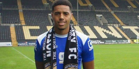 Observation lets photographer down as Notts County unveil signing with NSFW backdrop