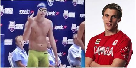 Canadian swimmer reveals why he always flips his father the middle finger before a race