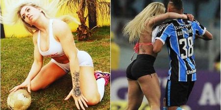 VIDEO: Brazilian fitness model interrupts football match by invading pitch in her bra