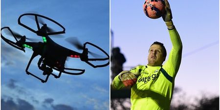WATCH: Irish goalkeeper involved in bizarre match interrupted by pesky drone