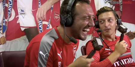 Santi Cazorla and Mesut Ozil rip the piss as they re-live Arsenal’s 3-0 defeat of Manchester United