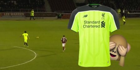 If Liverpool fans ever had an excuse to get rid of those hideous luminous kits, this is it