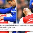 Furious Arsenal fans claim Marcos Alonso’s Chelsea opener was a red card and no goal