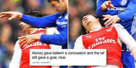 Furious Arsenal fans claim Marcos Alonso’s Chelsea opener was a red card and no goal