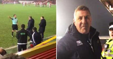 Motherwell’s Mark McGhee doesn’t react well to being filmed by fans after being sent off – at all