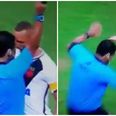 Player squares up to referee, referee makes an absolute meal of it to get him sent off