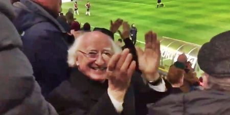 WATCH: President Michael D. Higgins almost loses the run of himself as Galway stun champions Dundalk