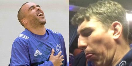 Simon Zebo cruelly catches Ian Keatley having a moment to himself on Munster bus