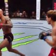Crunching right hand makes UFC welterweight “chicken dance” across the Octagon