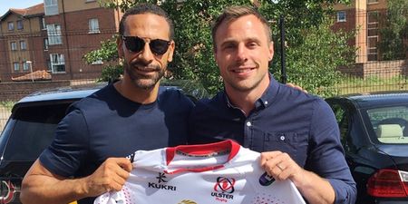 There’s no way Rio Ferdinand will be able to fit into the Ulster jersey Tommy Bowe gifted him