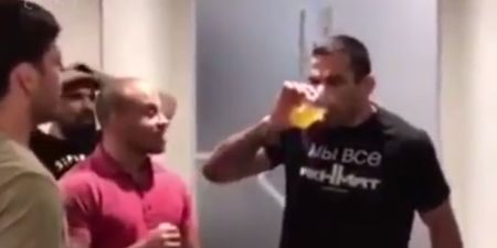 Oh this? Just one former UFC champion drinking the piss of another