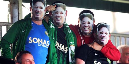 Bray Wanderers fans wore these Kim Jong-un masks to Finn Harps match