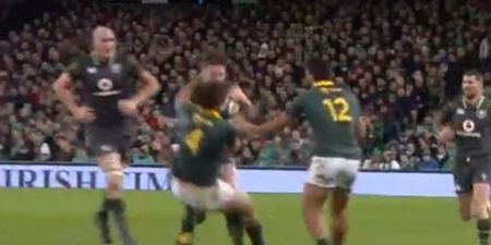 Iain Henderson absolutely flattens South African captain with seismic shoulder barge
