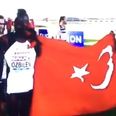 Turkey’s winning team at European Cross Country hold flag upside down