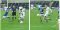 Moorefield centre back bursts through three tackles to split the posts