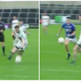 Moorefield centre back bursts through three tackles to split the posts