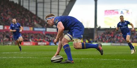 Watch: Dan Leavy fields crosskick to score cracking first try for Leinster