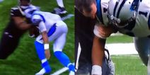 Scary scenes as Cam Newton collapses to the ground after taking huge hit to the head, plays on