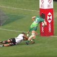 Watch: Ireland winger drags Fijian defender to the try line to score ridiculous try