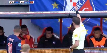 Utrecht player receives marching orders for comedic jerk move from the substitutes’ bench