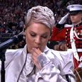 Pink spits chewing gum out before crushing Star Spangled Banner