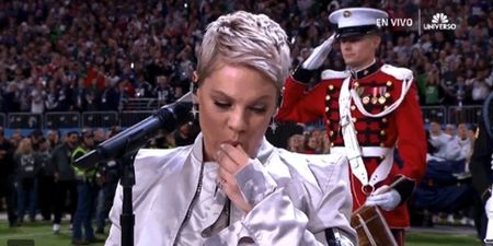 Pink spits chewing gum out before crushing Star Spangled Banner