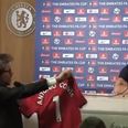 Antonio Conte pranked at press conference with signed Jose Mourinho United jersey