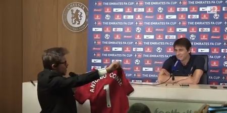 Antonio Conte pranked at press conference with signed Jose Mourinho United jersey