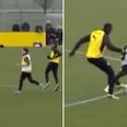 Usain Bolt nutmegs defender and scores from Mario Gotze cross at Dortmund training