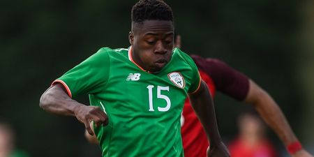 Michael Obafemi expertly rolls defender before slotting into the corner to give Ireland U19s early lead