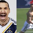 Yes, of course Zlatan Ibrahimovic scored a 40-yard volley on his LA Galaxy debut