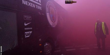 Downright scary footage from inside the Man City bus as it came under attack