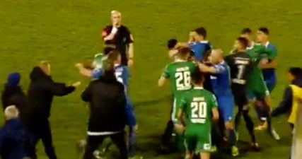 WATCH: Incredible scenes at the RSC as Waterford and Cork City players brawl during injury-time