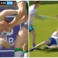 Conor McManus is lucky he didn’t get sent off for being dragged around the ground