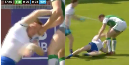 Conor McManus is lucky he didn’t get sent off for being dragged around the ground