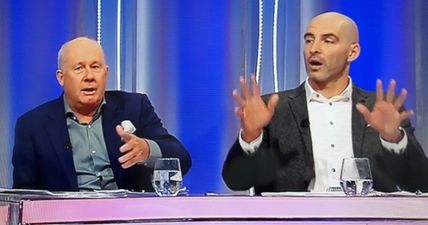 Things get awkwardly physical between Richie Sadlier and Liam Brady in RTE studio