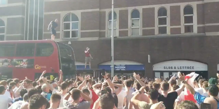 England fan somehow thought jumping off a London bus was a good idea