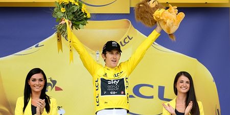 Geraint Thomas drops the mic after winning the Tour de France