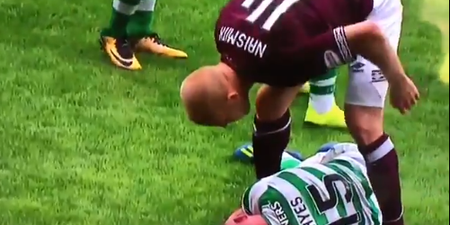 Steven Naismith screams in the face of Celtic player after kicking him while he’s down