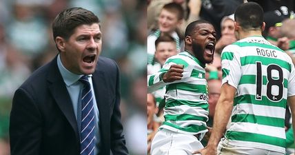 Steven Gerrard goes after the referee following defeat to Celtic