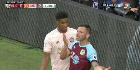 Marcus Rashford shown straight red card after clash with Phil Bardsley