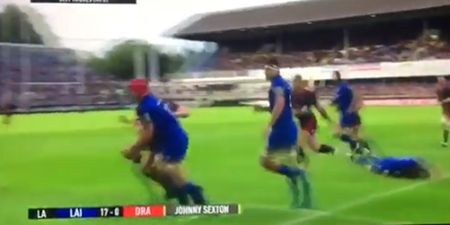 Johnny Sexton flattened by Ross Moriarty in yellow card late hit