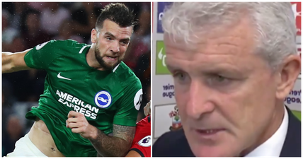 Mark Hughes bulling over Shane Duffy but he obviously missed the foul